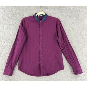 Nara Camicie Button Down Shirt Mens‎ Small Red Blue Micro Check Seersucker Italy